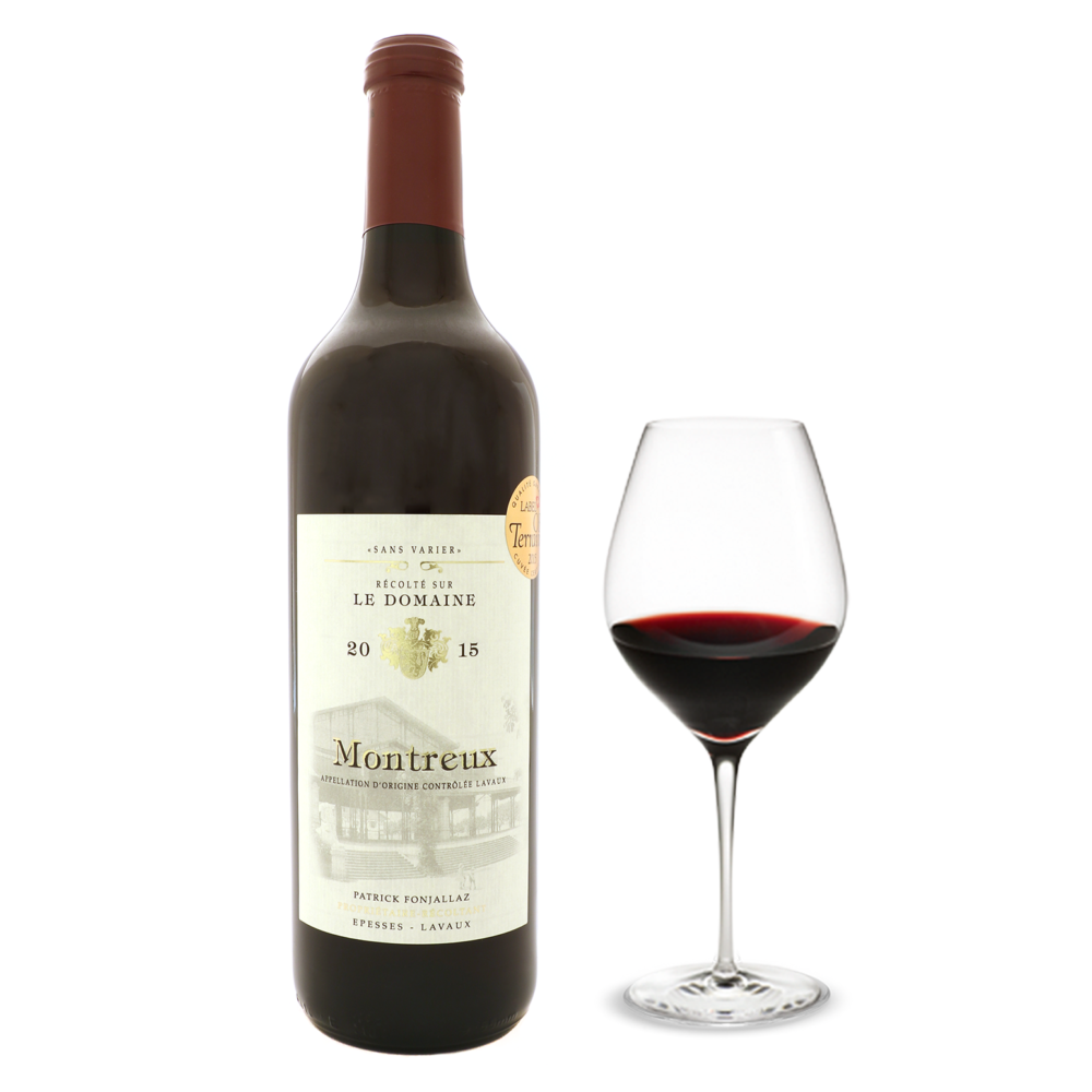 Bottle of Swiss red wine from Lavaux Montreux from the Clos de la Republique Domaine de Patrick Fonjallaz