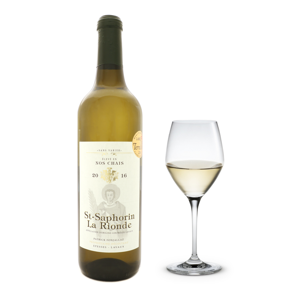 Bouteille de vin blanc suisse de Lavaux Saint-Saphorin La Rionde élevé en chais Epesses du Clos de la République Domaine de Patrick Fonjallaz