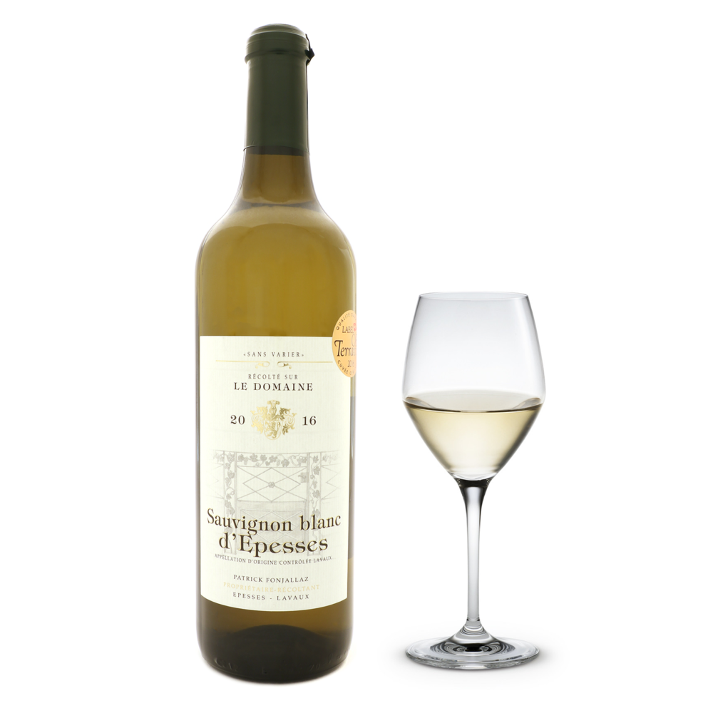 Bouteille de vin blanc suisse de Lavaux Sauvignon blanc d'Epesses du Clos de la République Domaine de Patrick Fonjallaz